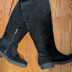 Adam Tucker Black Suede Over-the-Knee Lace-Back Boots